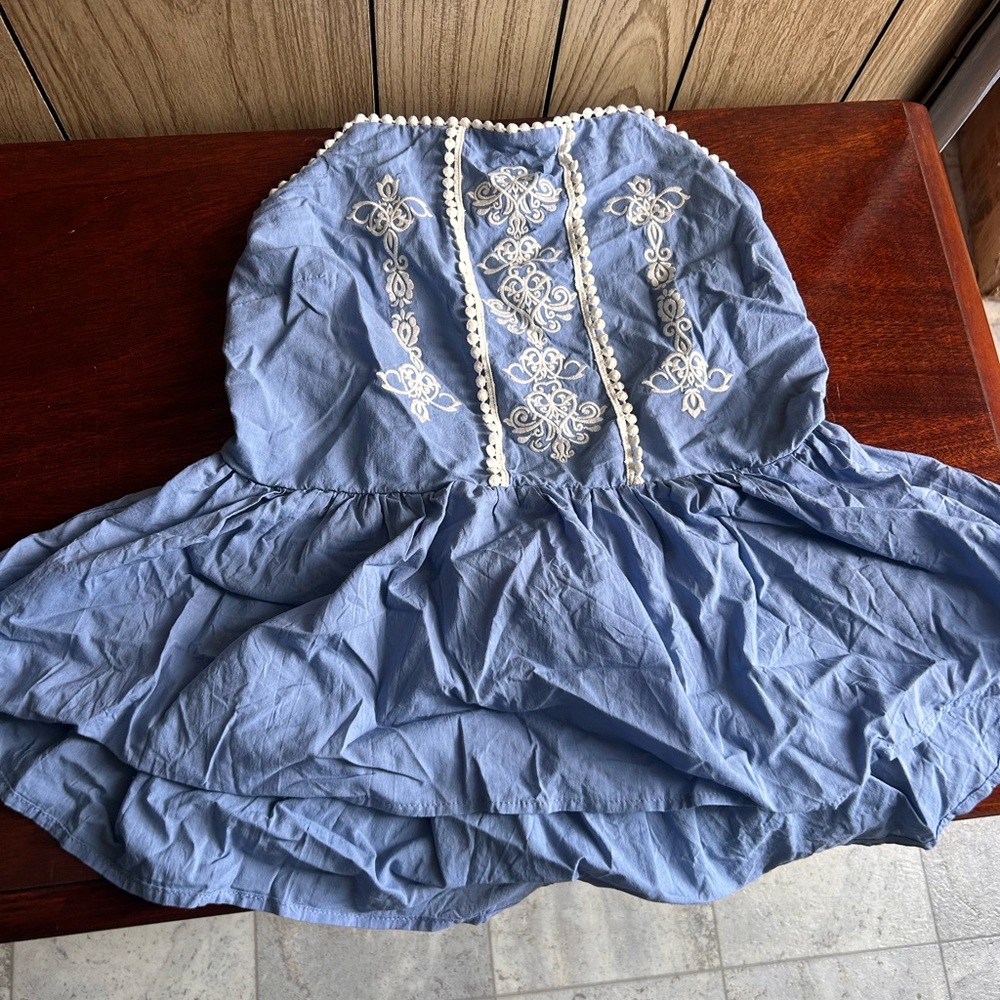 Blue Embroidered Peplum Top